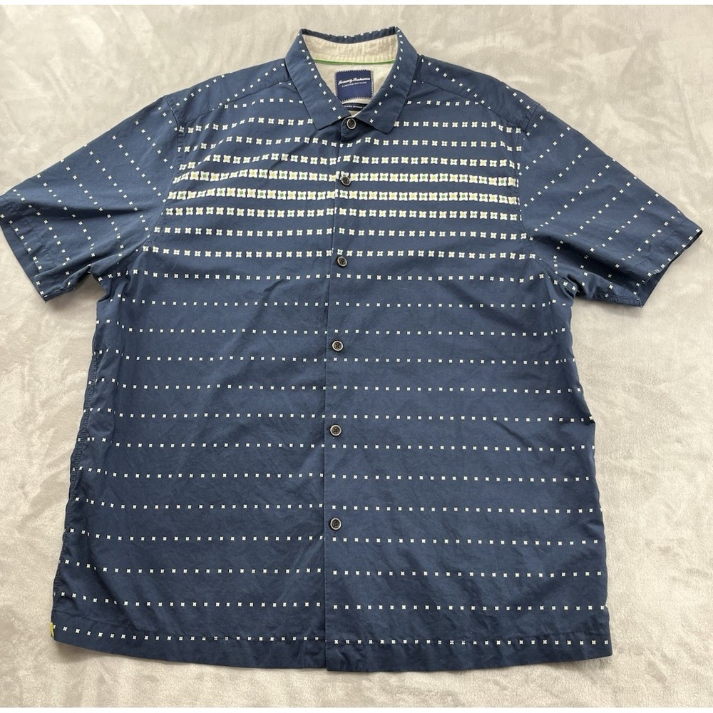 Tommy Bahama Limited Edition Shirt Men XL Navy Island Modern Fit Silk Blend City